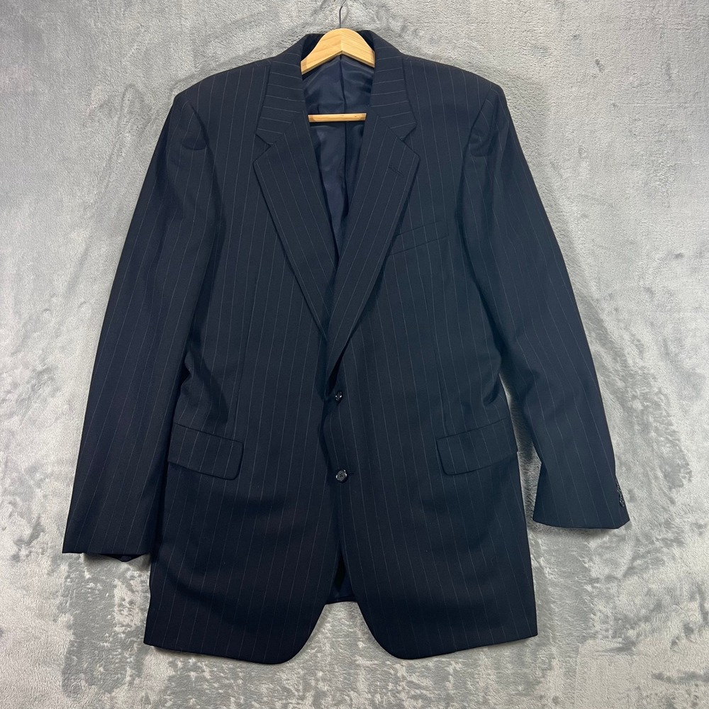 Hickey Freeman Blazer Mens 42R Navy Blue Pinstripe Wool Sport Coat Vintage Hole